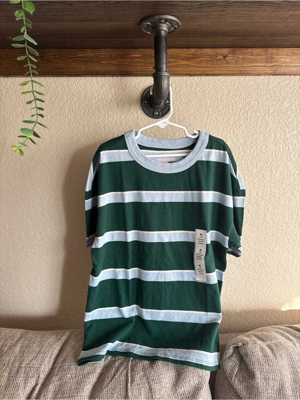 Cat & Jack Green and White Striped Short Sleeve Tee